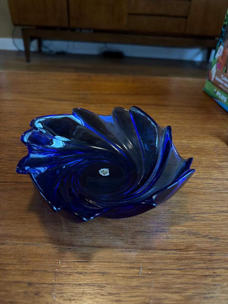 Vintage Arcoroc blauwe glazen schaal., Ophalen of Verzenden