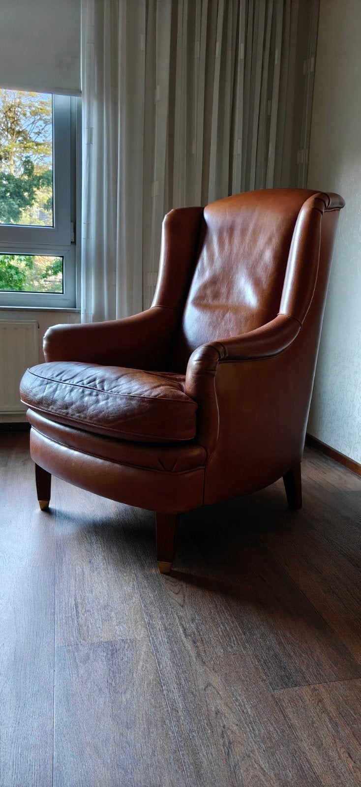 Leren fauteuil in cognac kleur - klassiek en comfortabel, Huis en Inrichting, Ophalen, Gebruikt, Klassiek, Vintage, 75 tot 100 cm