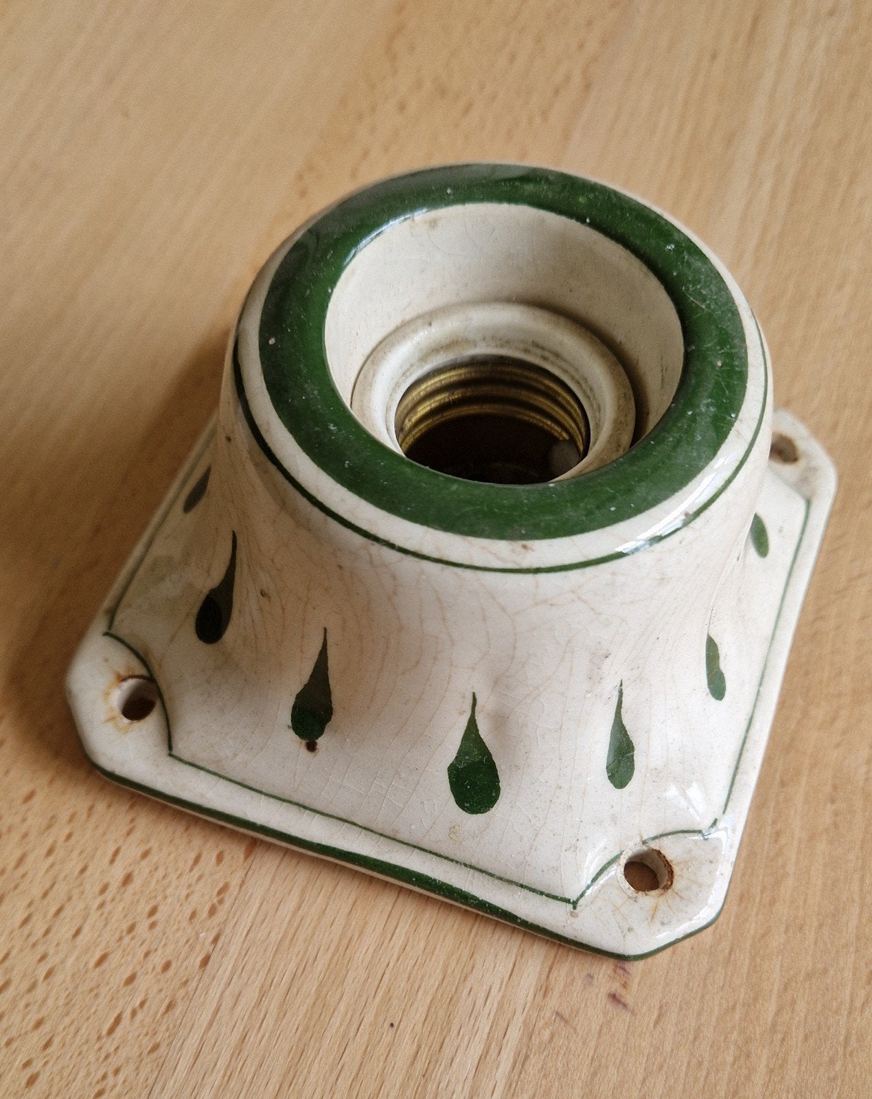Vintage porseleinen lampfitting met groen decor, Antiek en Kunst, Ophalen of Verzenden