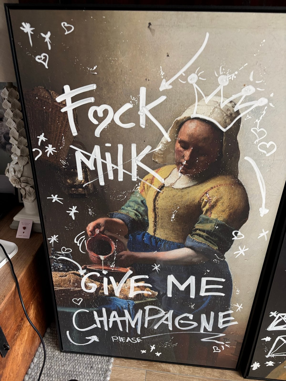 Moderne interpretatie 'Melkmeisje' - Champagne, Antiek en Kunst, Ophalen, Overig onderwerp, Handgeschilderd, Gemengde techniek
