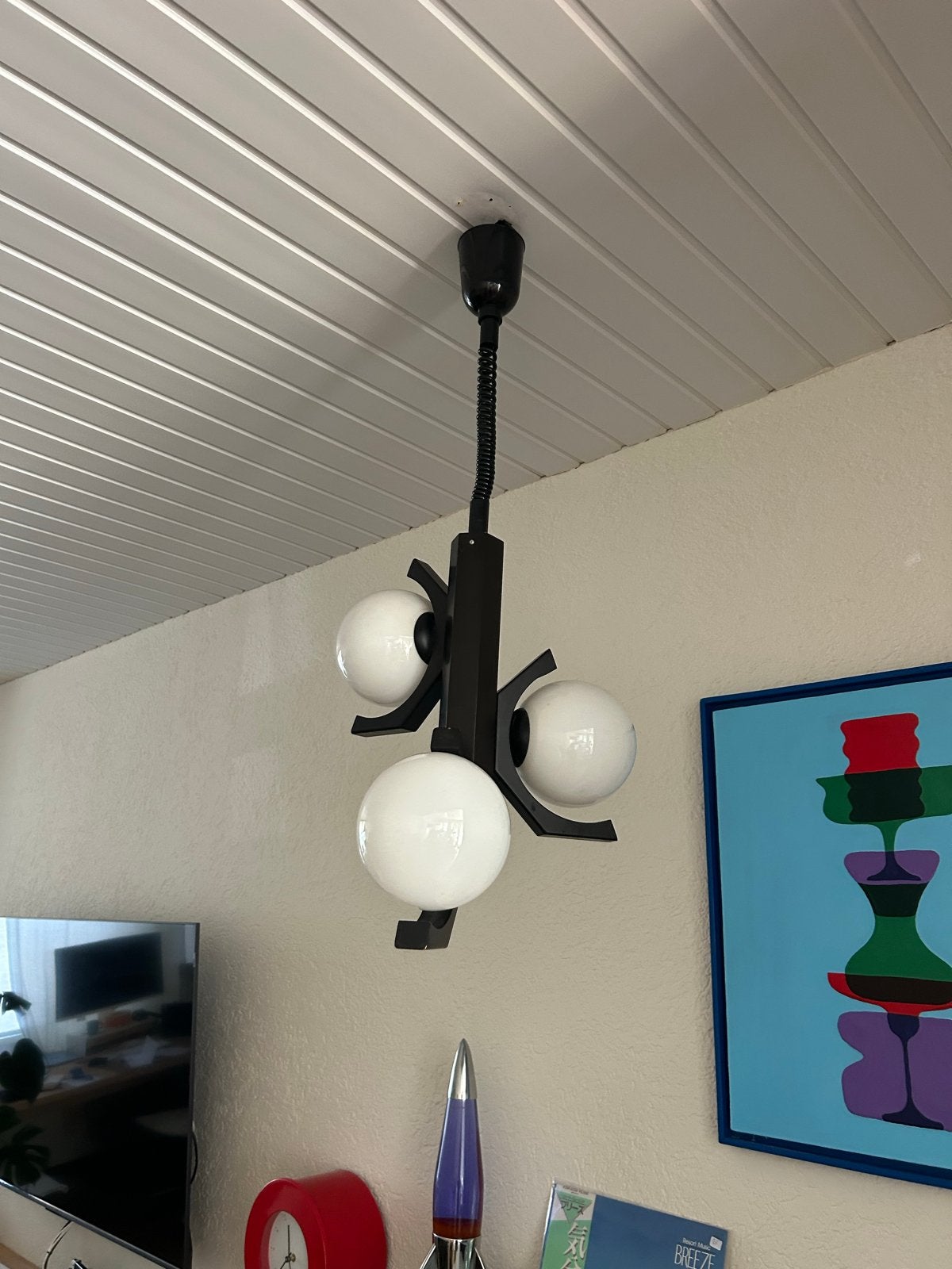 Bony Design 3-globe pendant / hanglamp (space-age), Ophalen, Gebruikt, Glas, E27 (groot)