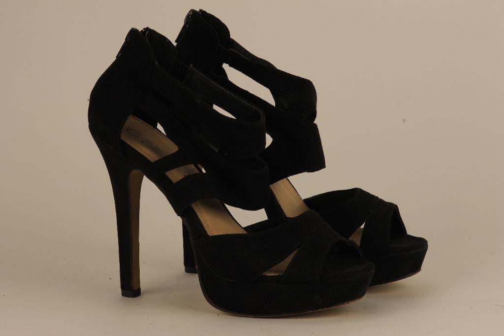 Suède sandaal, pump met hoge hak, naaldhak, zwart, maat 38, Kleding | Dames, Schoenen, Feida, Zwart, Overige typen, Ophalen of Verzenden