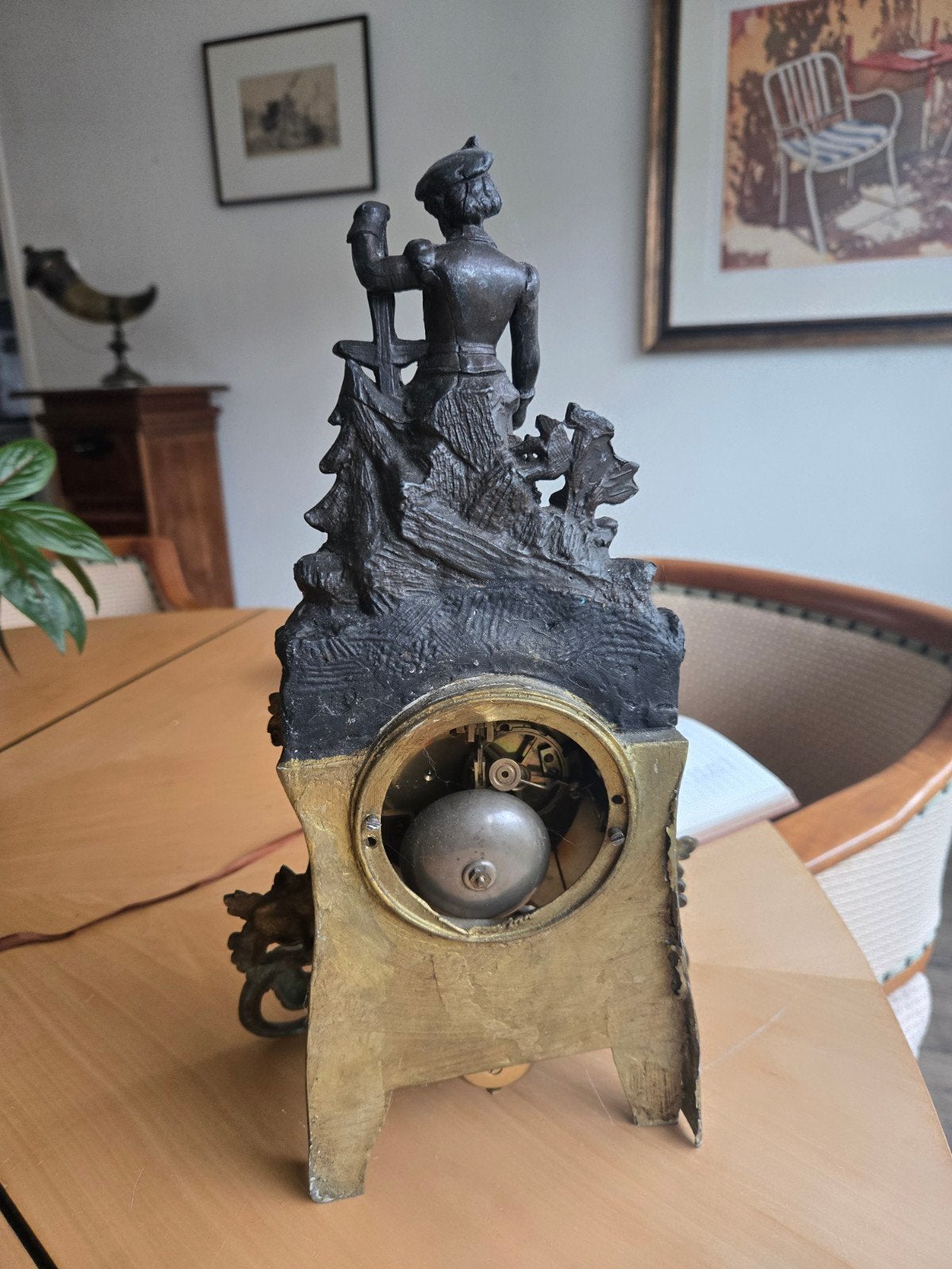 Antieke bronzen pendule met figuur, Ophalen of Verzenden
