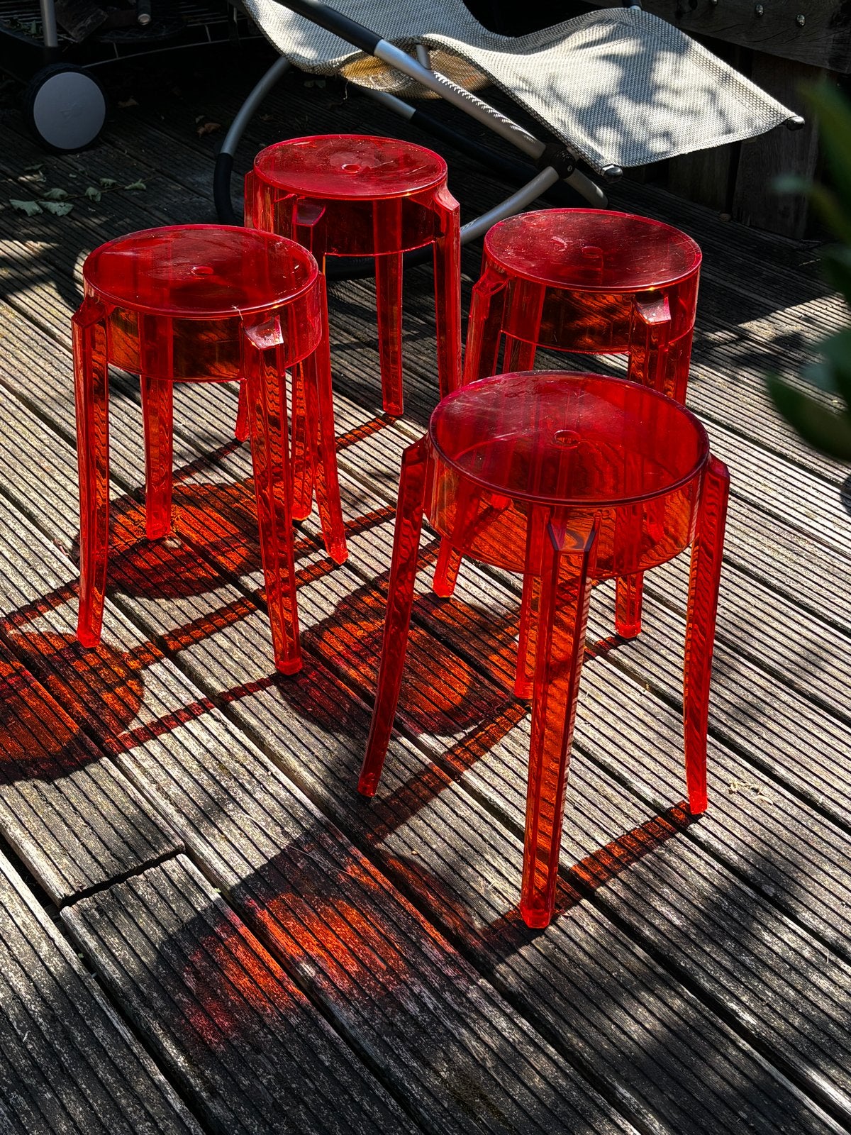 Vier retro Kartell krukjes - stapelbaar 45 cm hoog, Ophalen of Verzenden, Gebruikt, Kunststof
