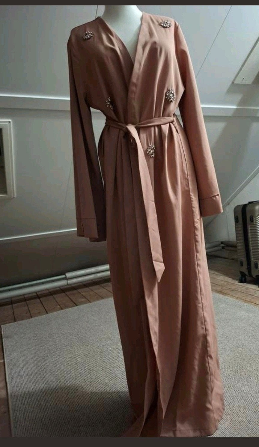 Elegante oudroze maxi jurk met steentjes – maat S/M, Maat 38/40 (M), Galajurk, Ophalen of Verzenden, Zo goed als nieuw