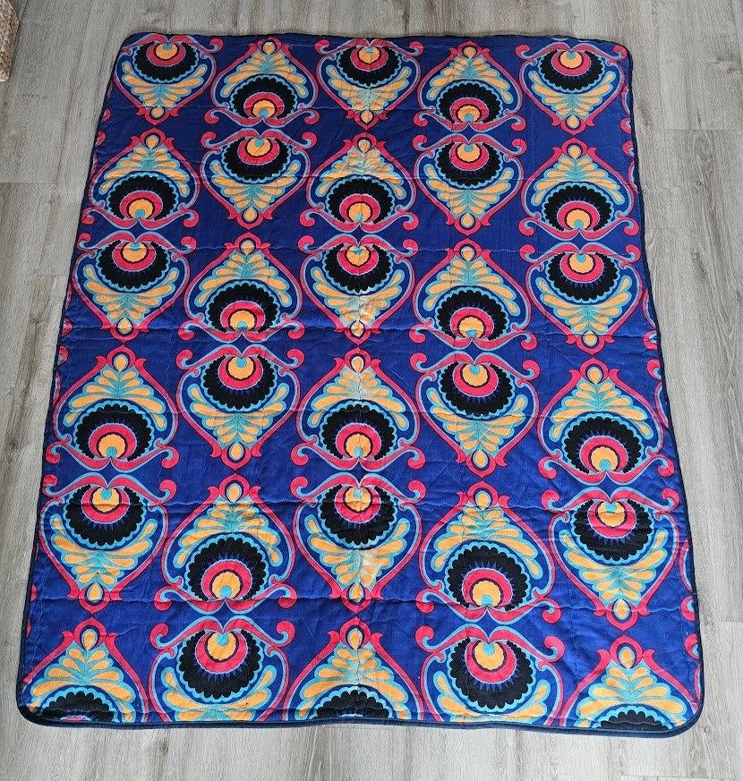 Vintage quilt gewatteerde sprei kleurrijke print 170x140 cm, Ophalen of Verzenden, Huis en Inrichting