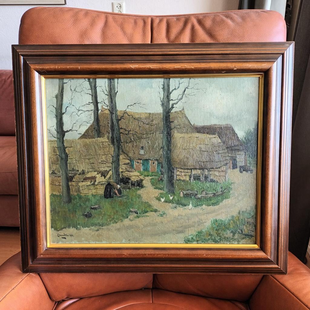 Gerard Menken (1919-2004), boerenschuren, Lemele, Overijssel, Antiek en Kunst, Kunst | Schilderijen | Klassiek, Ophalen of Verzenden