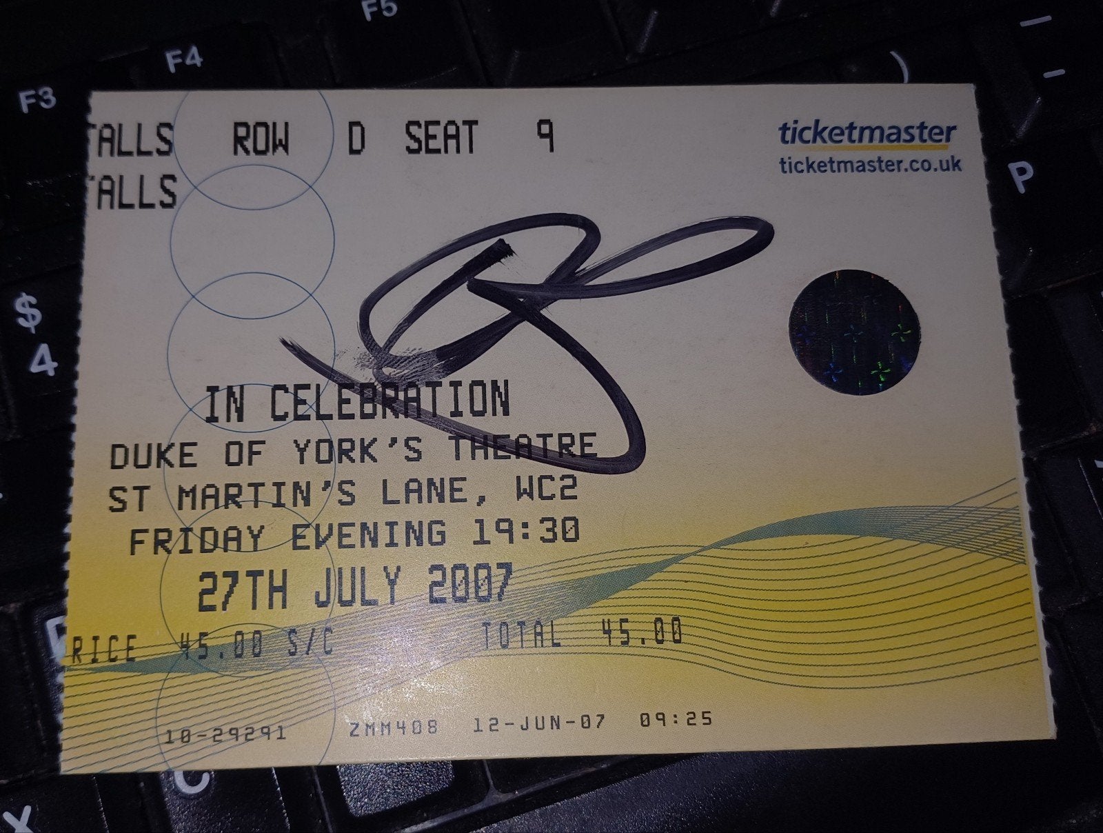 Orlando Bloom handtekening gesigneerd theater ticket, Ophalen of Verzenden, Nieuw, Foto of Kaart, Gesigneerd