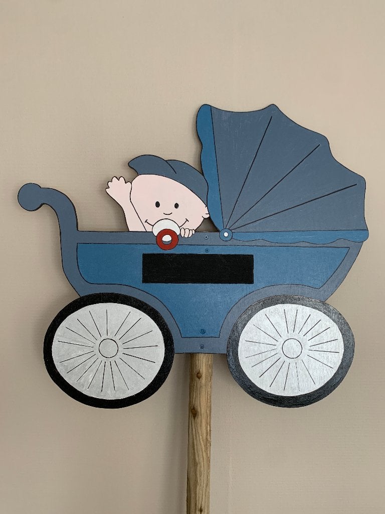 Blauw Geboortebord Kinderwagen te huur - Kraambord - €10 pw., Hobby en Vrije tijd, Feestartikelen | Verhuur, Zo goed als nieuw