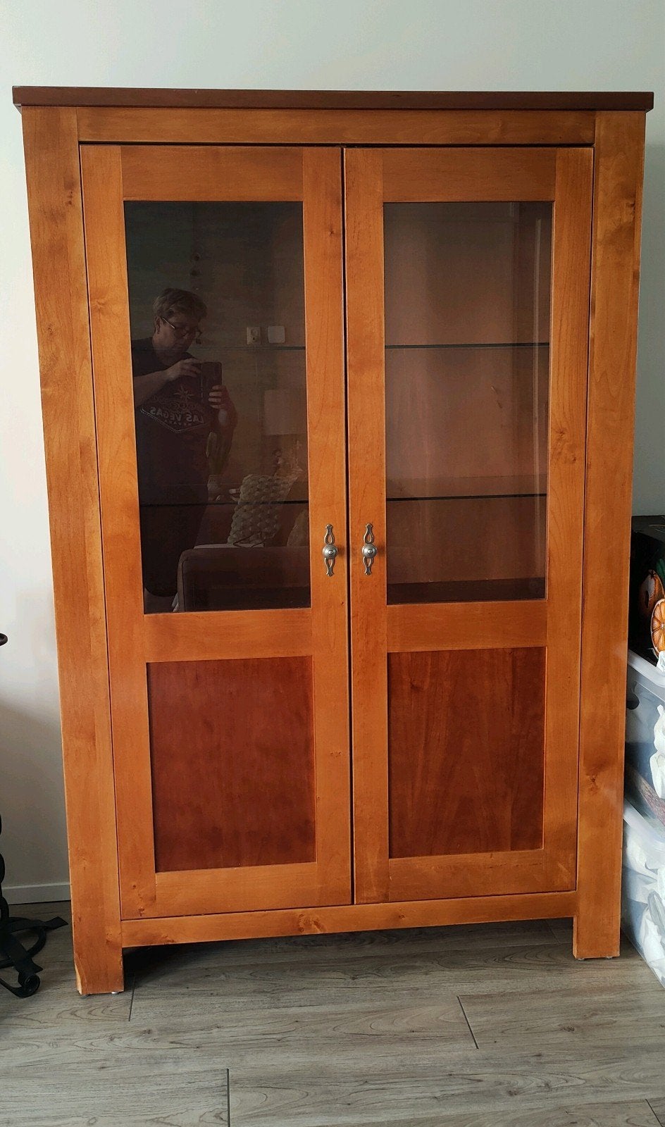 Vitrinekast - Teak - hoogglans, Ophalen, Gebruikt, Teakhout, 150 tot 200 cm