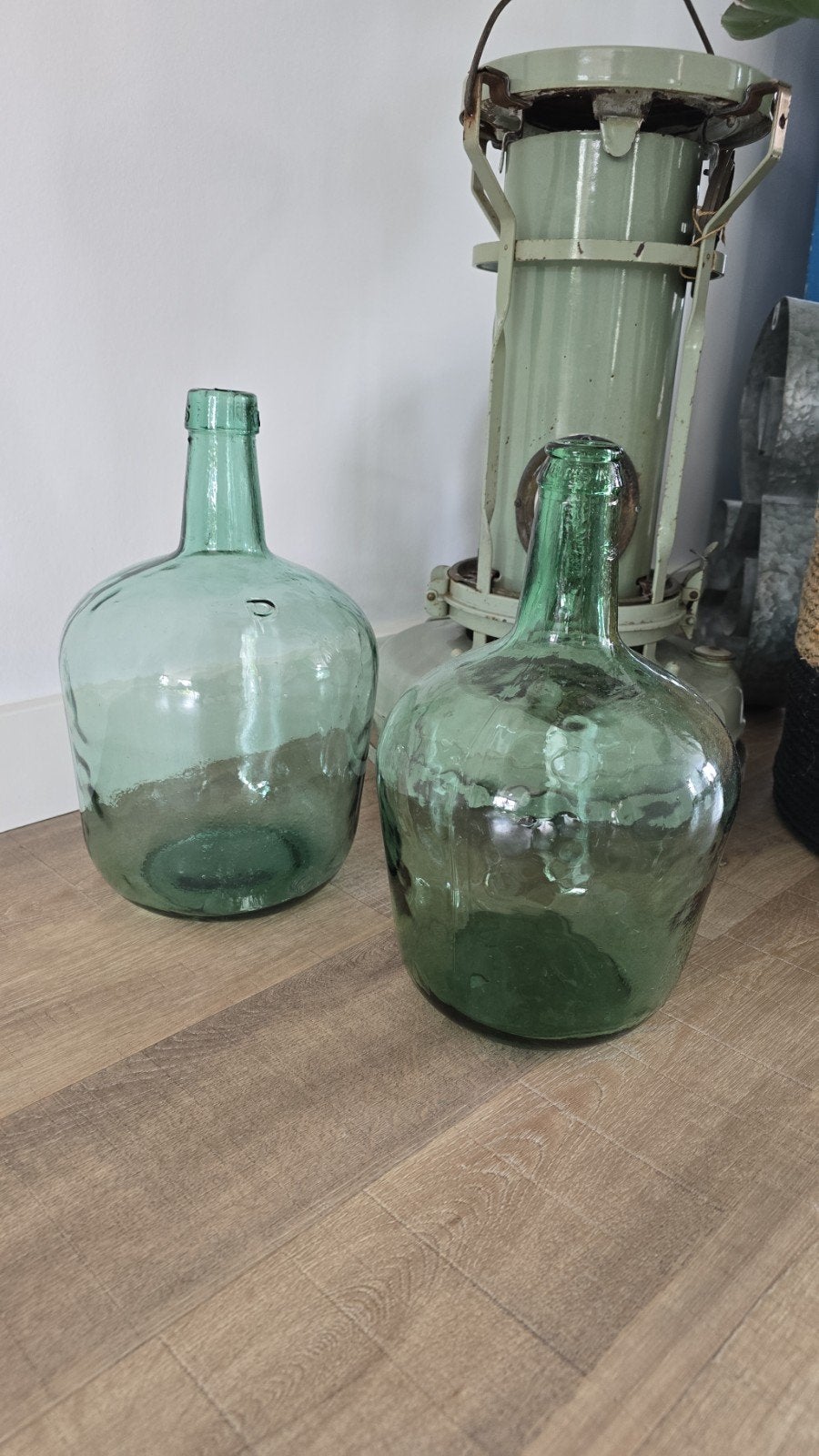 antieke groen glazen VIRESA vazen van 5 liter & 4 liter €69, Ophalen of Verzenden
