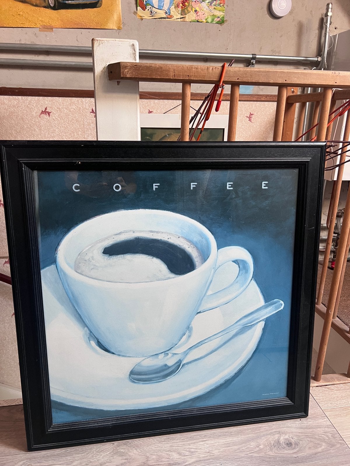Modern schilderij koffiekop 80x80cm met glas en kader, Antiek en Kunst, Kunst | Schilderijen | Klassiek, Overige ondergronden