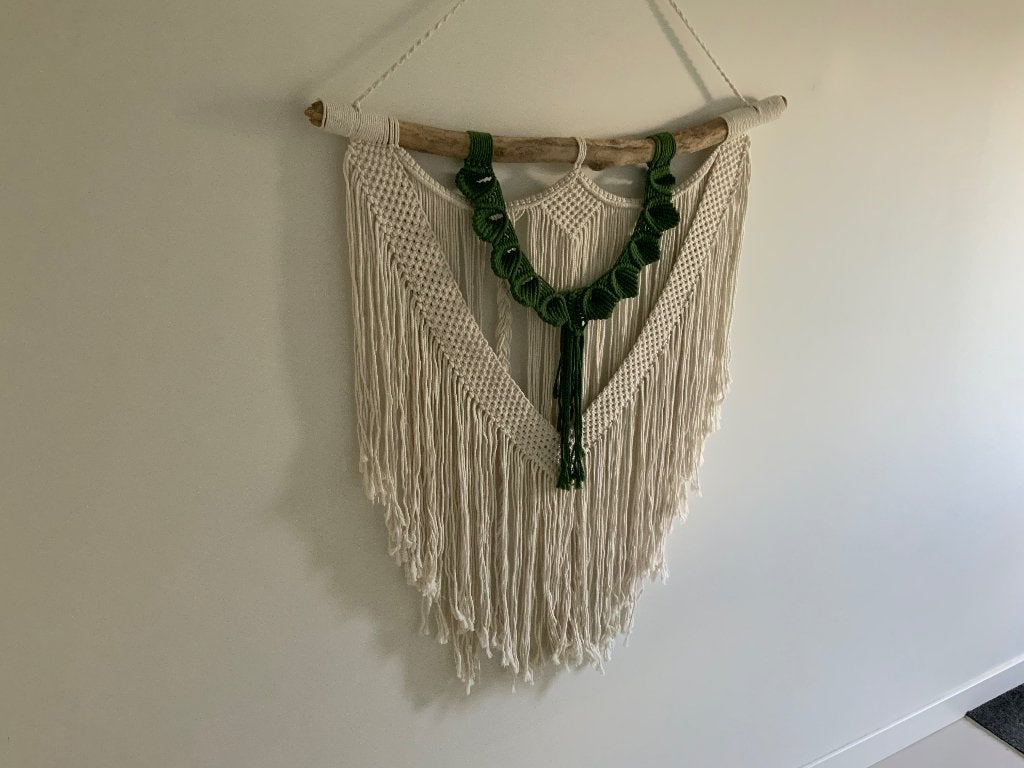 Macramé Wandkleed stok 87 cm, Beige, Wandhanger, Vintage, Nieuw