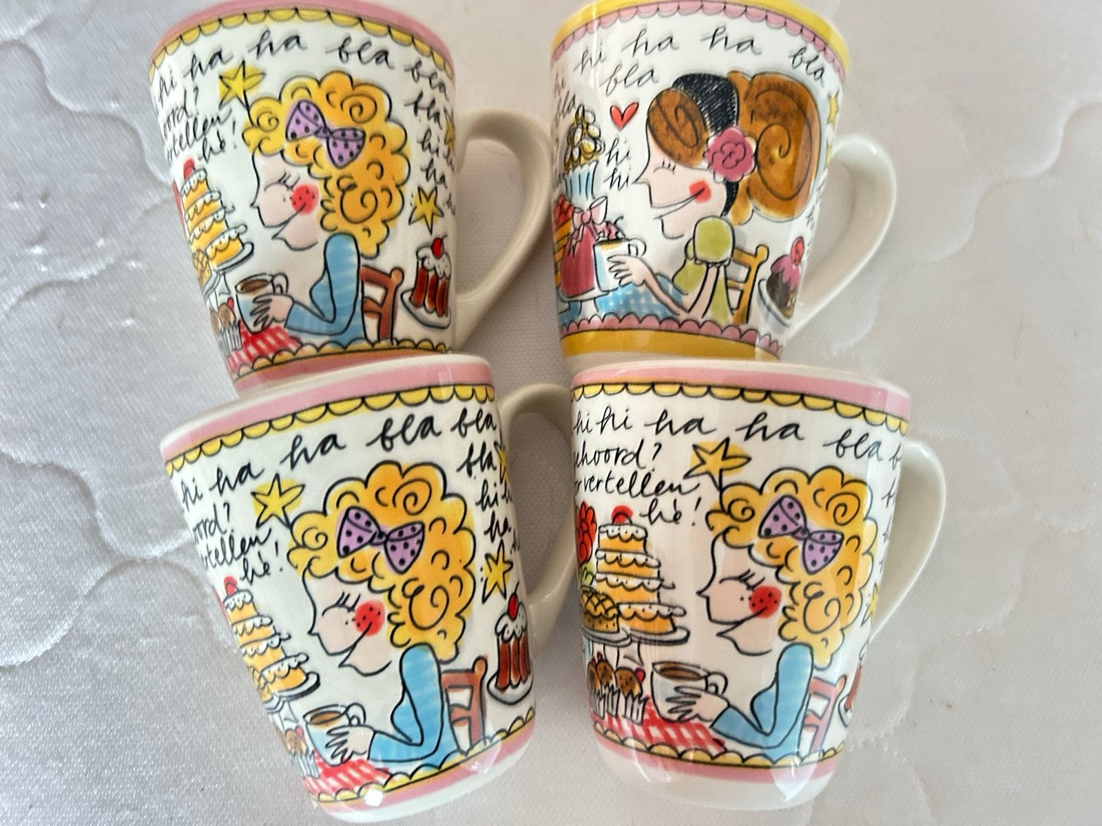 4 Blond Amsterdam mokken - 'Hi ha bla bla', Keramiek, Zo goed als nieuw, Modern, Blond Amsterdam