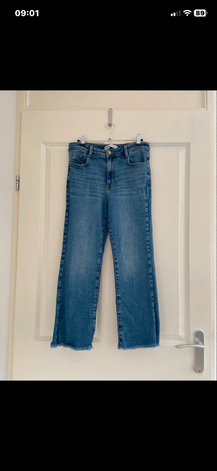 Zara wide leg jeans met franjes, Ophalen of Verzenden, Zo goed als nieuw, Blauw, W30 - W32 (confectie 38/40)