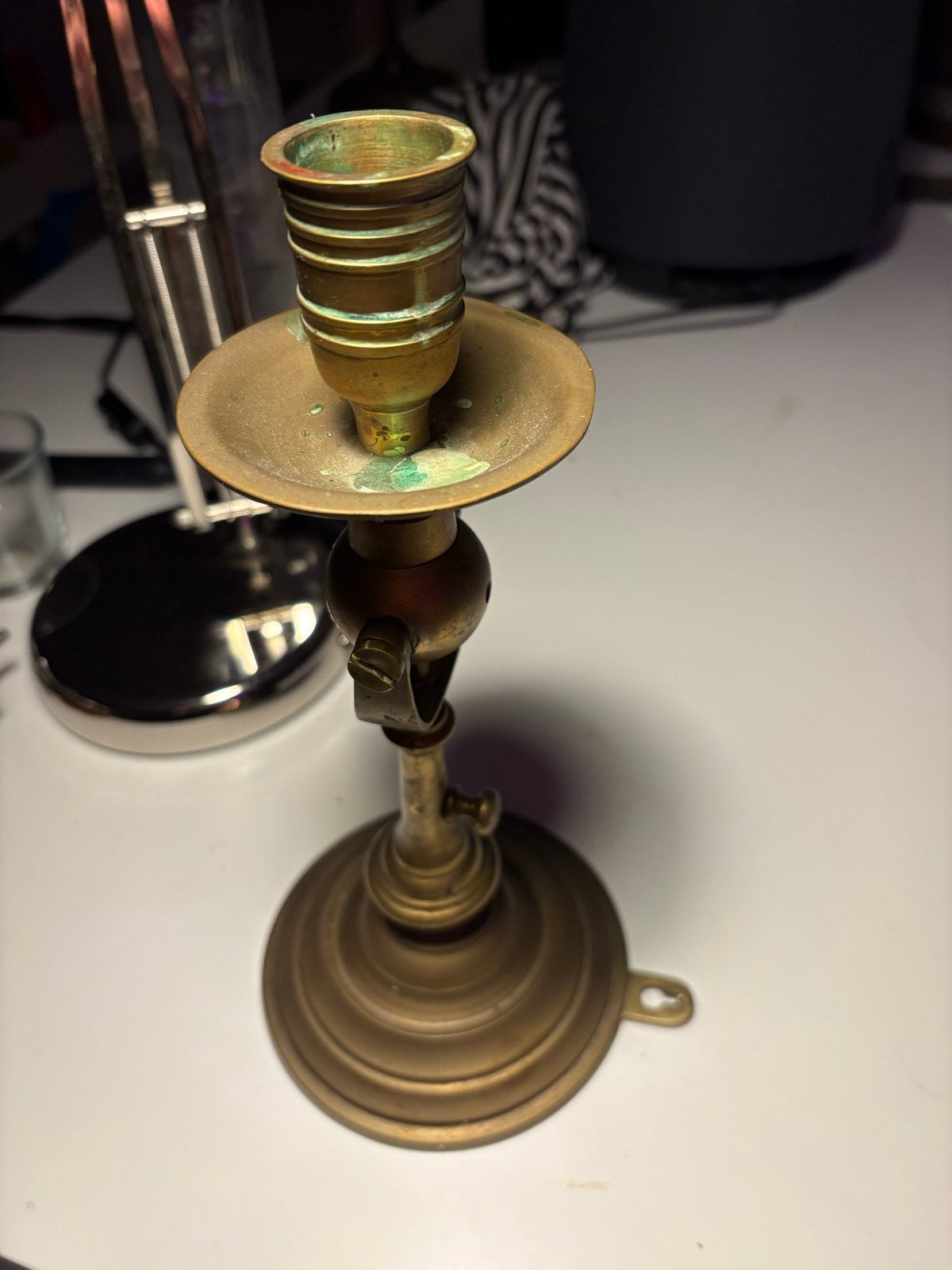 Antieke messing kandelaar - Verstelbaar, Ophalen, Koper of Brons