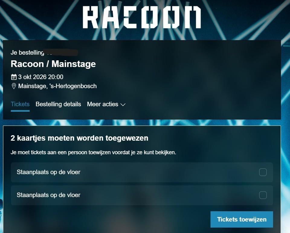 2 tickets Racoon - Den Bosch, Tickets en Kaartjes, Twee personen, Oktober