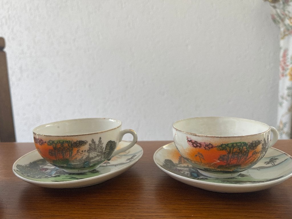 2 Antieke Chinees/Japanse Kop en Schotels 'Jaren 30', Ophalen of Verzenden