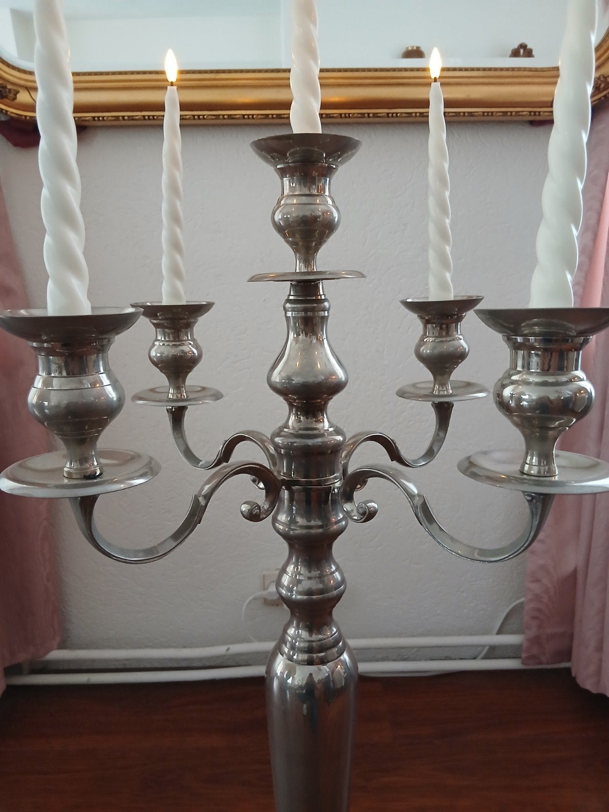 Grote 5-armige vloerkandelaar 96 cm – zilverkleurig, Ophalen, Koper of Brons
