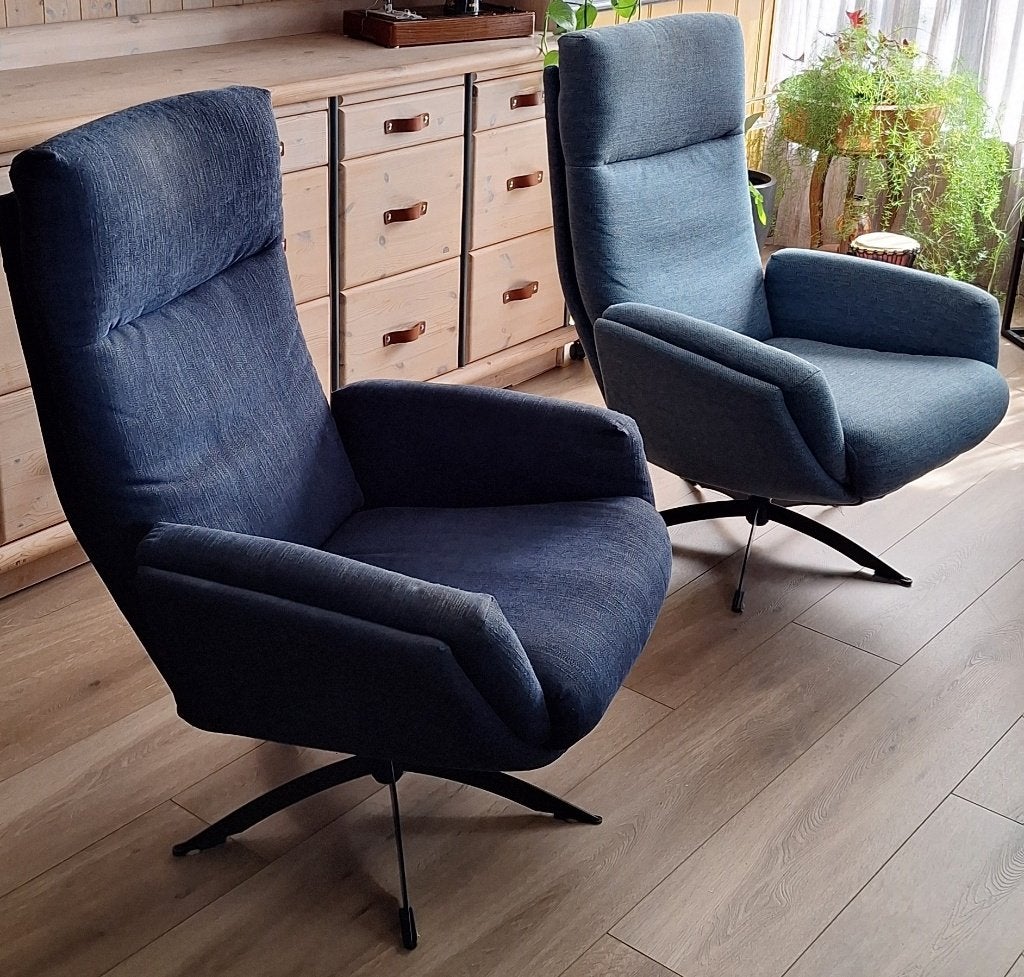 Set van 2 Draaifauteuils Thomas – Blauw, Ophalen, Gebruikt, 75 tot 100 cm, Stof