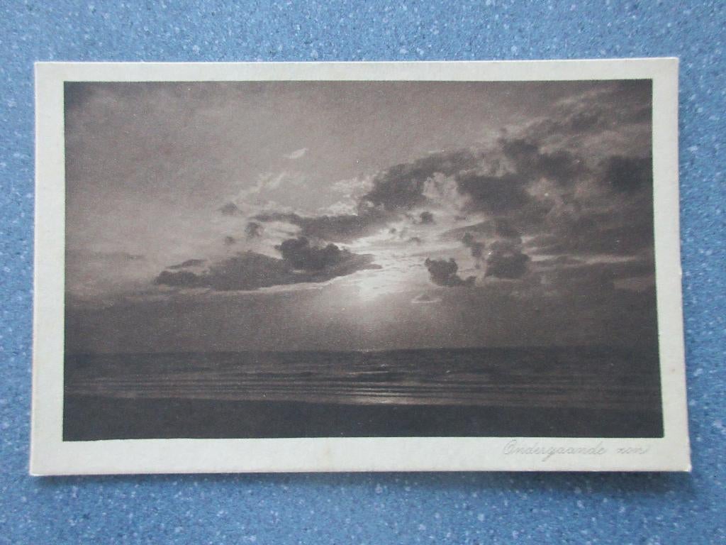 2 x Ondergaande zon en 1 x Avondstemming in zee, Verzenden, 1920 tot 1940, Ongelopen, Zuid-Holland