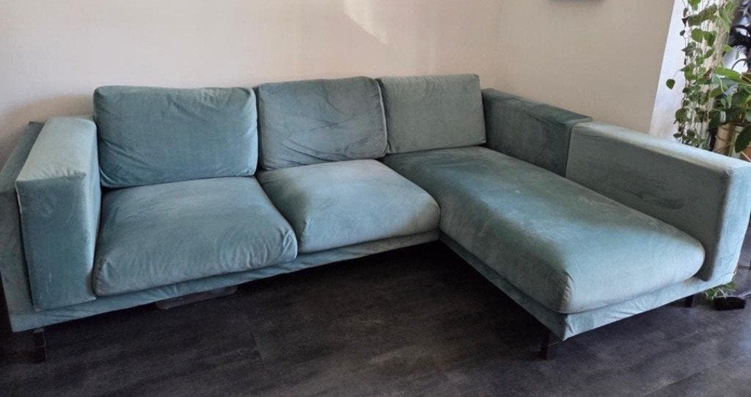 IKEA NOCKEBY Hoekbank met mintgroene velvet fluweel hoezen, Huis en Inrichting, Banken | Bankstellen, 250 tot 300 cm, Modern, Scandinavisch