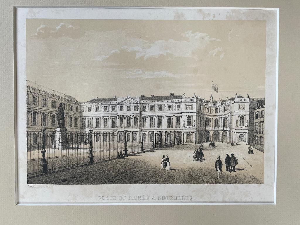 Brussel / place du musee bruxelles 1850 - P0408, Antiek en Kunst, Kunst | Etsen en Gravures, Ophalen of Verzenden, Lithografie