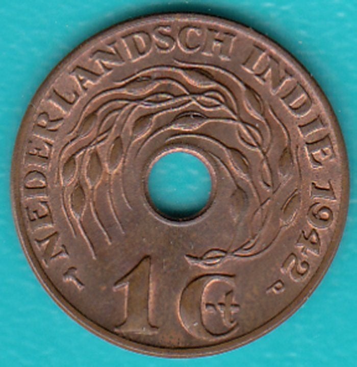 Nederlands-Indië 1 cent 1942 PP, Scho. 934 in munthouder, Postzegels en Munten, Munten | Nederland, Ophalen of Verzenden, Koningin Wilhelmina