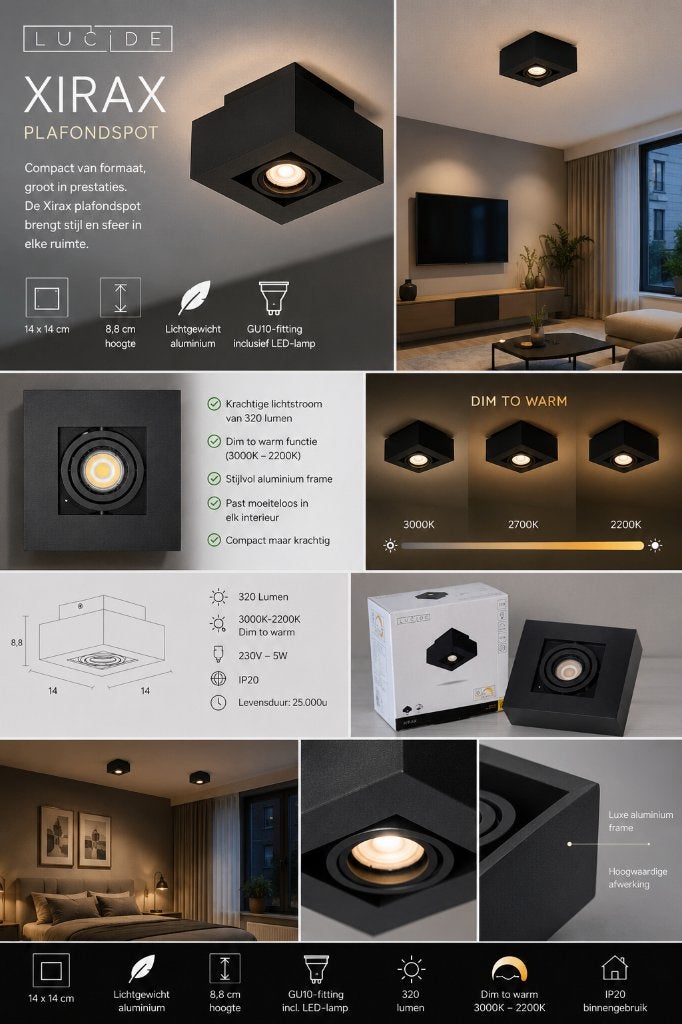Lucide Xirax Plafondspot – Compact design, groots in sfeer, Verzenden, Zo goed als nieuw