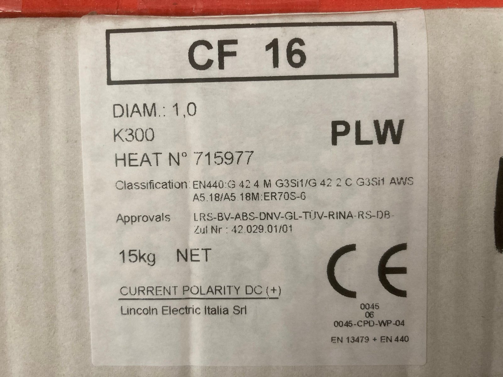 Lincoln Electric CF 16 lasdraad 1.0mm 15kg, Ophalen of Verzenden, Nieuw, Co2