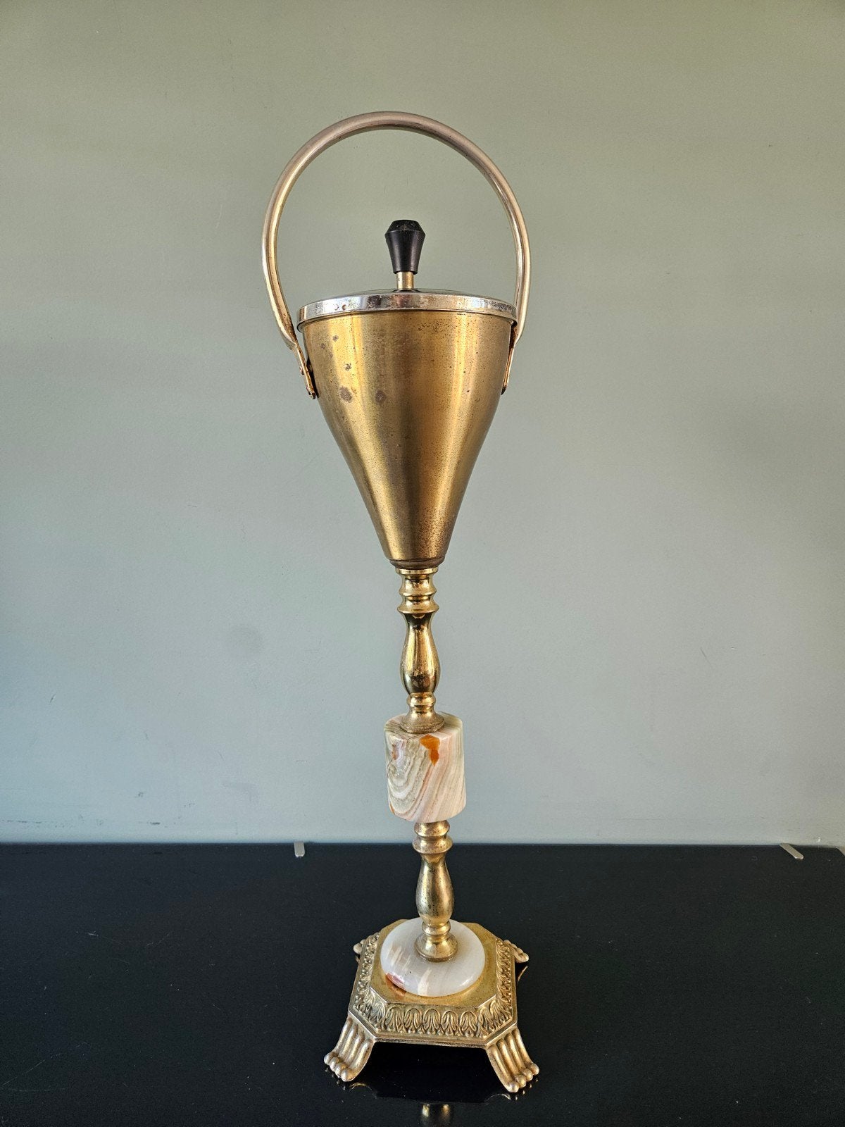 Vintage staande draai asbak met marmer en messing details, Ophalen of Verzenden