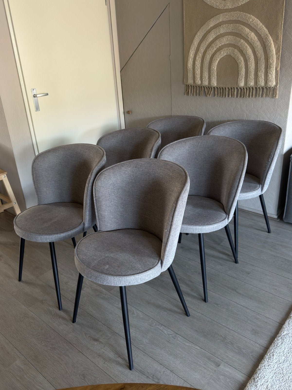 Set van 6 eetkamerstoel RISSKOV lichtgrijze stof/zwart, Ophalen, Gebruikt, Vijf, Zes of meer stoelen, Modern