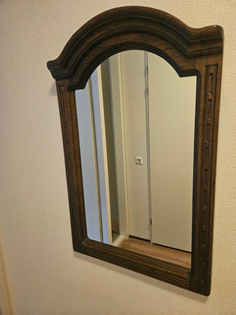 Antieke spiegel met houten lijst, Ophalen, Overige vormen, Minder dan 50 cm, Minder dan 100 cm