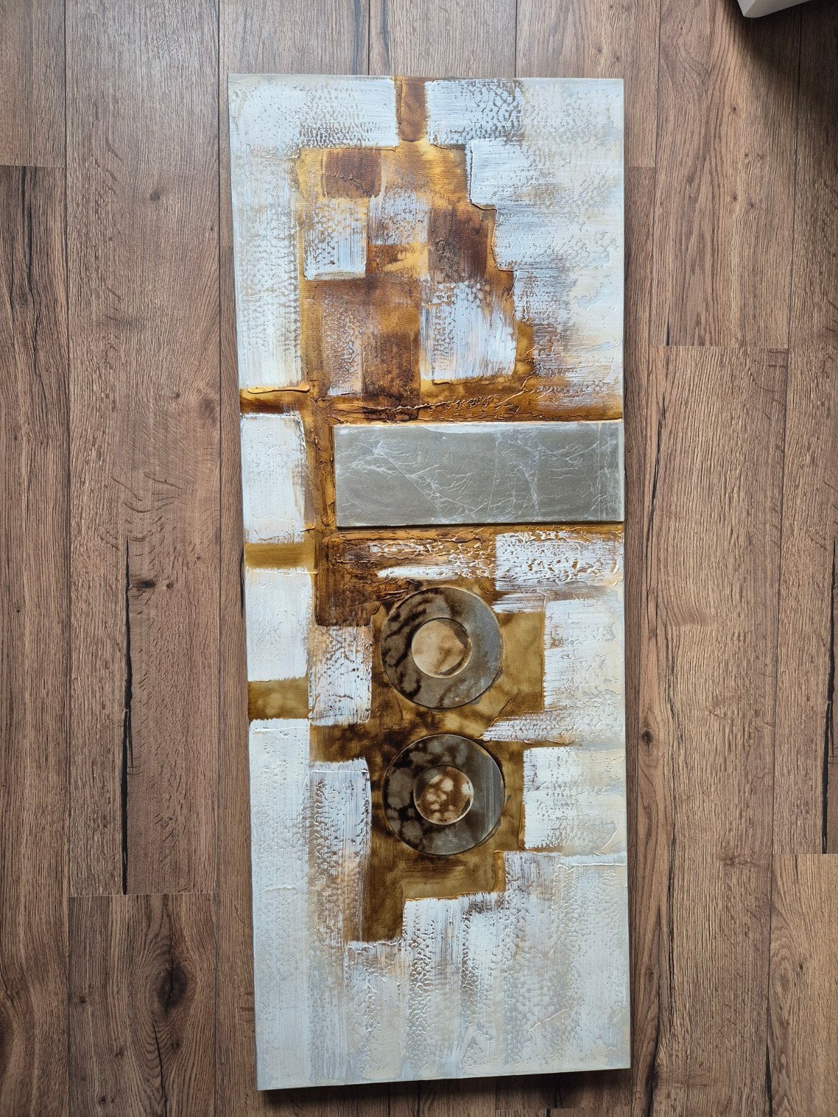 Abstract Kunstwerk: Goud, Zilver & Wit Textuur Schilderij, Ophalen