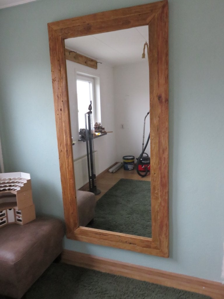 grote mango houten spiegel, Huis en Inrichting, Woonaccessoires | Spiegels, Ophalen, 100 tot 150 cm, 125 cm of meer, Zo goed als nieuw