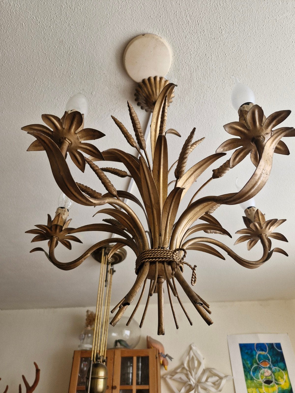 Hans kögl kroonluchter verguld goud kleur met 5 lampen, Ophalen of Verzenden, Zo goed als nieuw