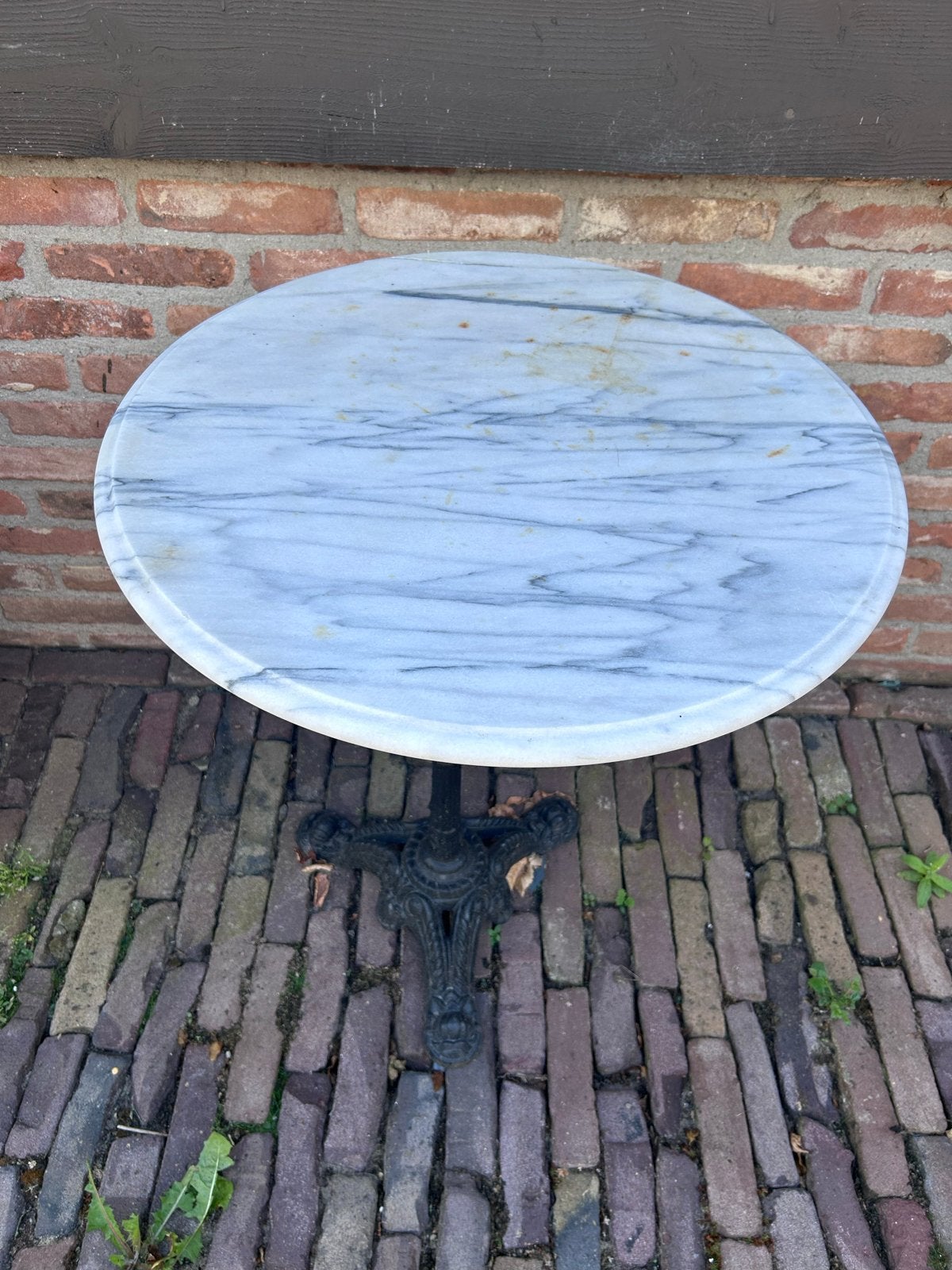 Antieke marmeren bistrotafel met gietijzeren onderstel, Ophalen