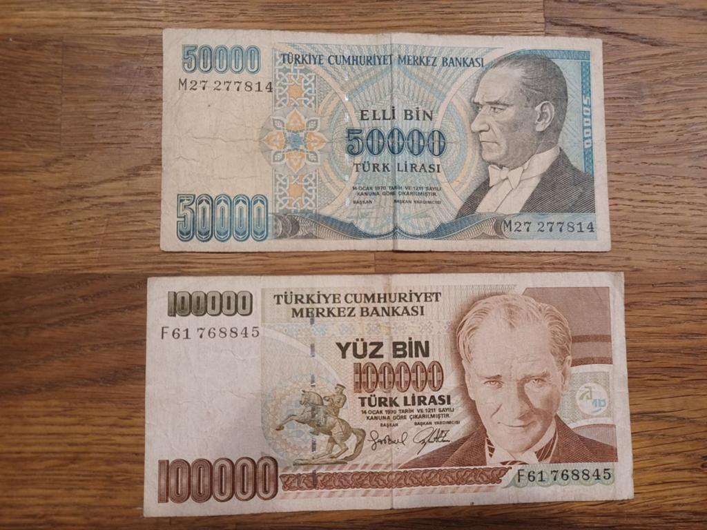 2x Bankbiljet Turkije 50.000 en 100.000 lira, Ophalen, Overige landen, Los biljet