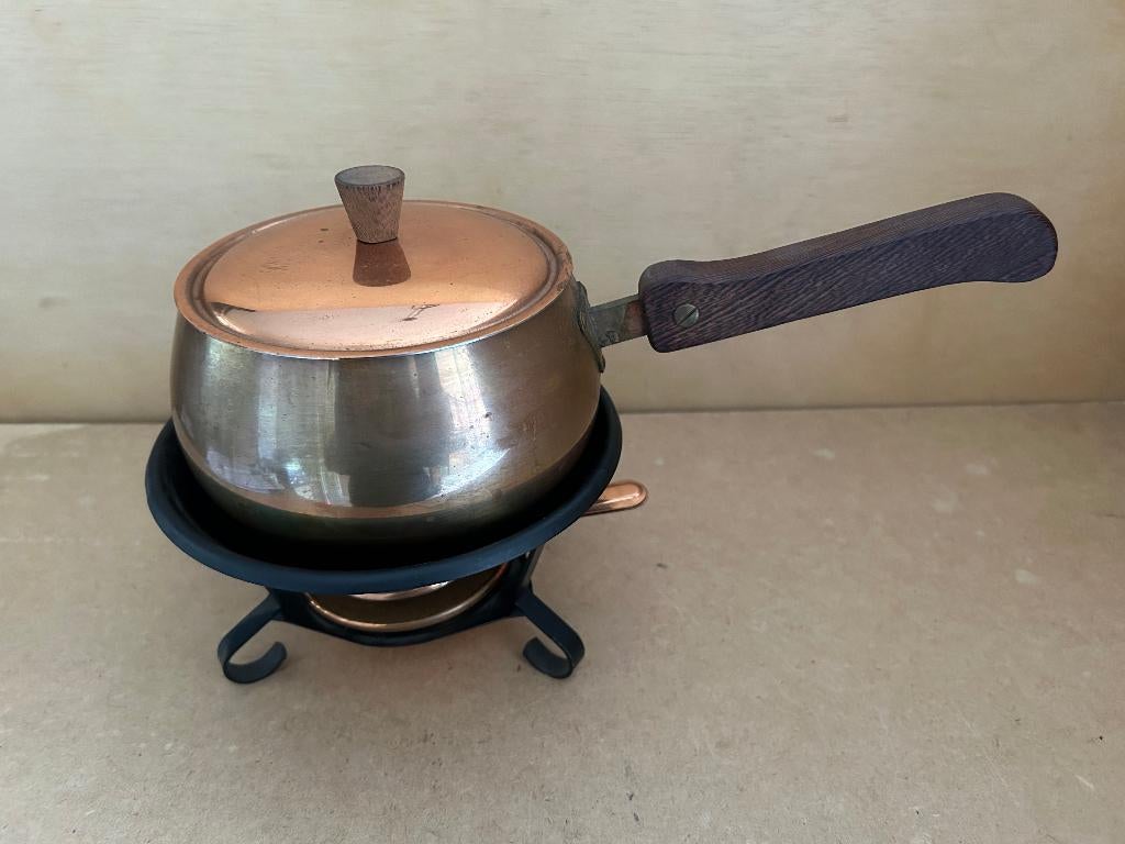 Fondue pan met onderstel koper/messing kleurig, Ophalen