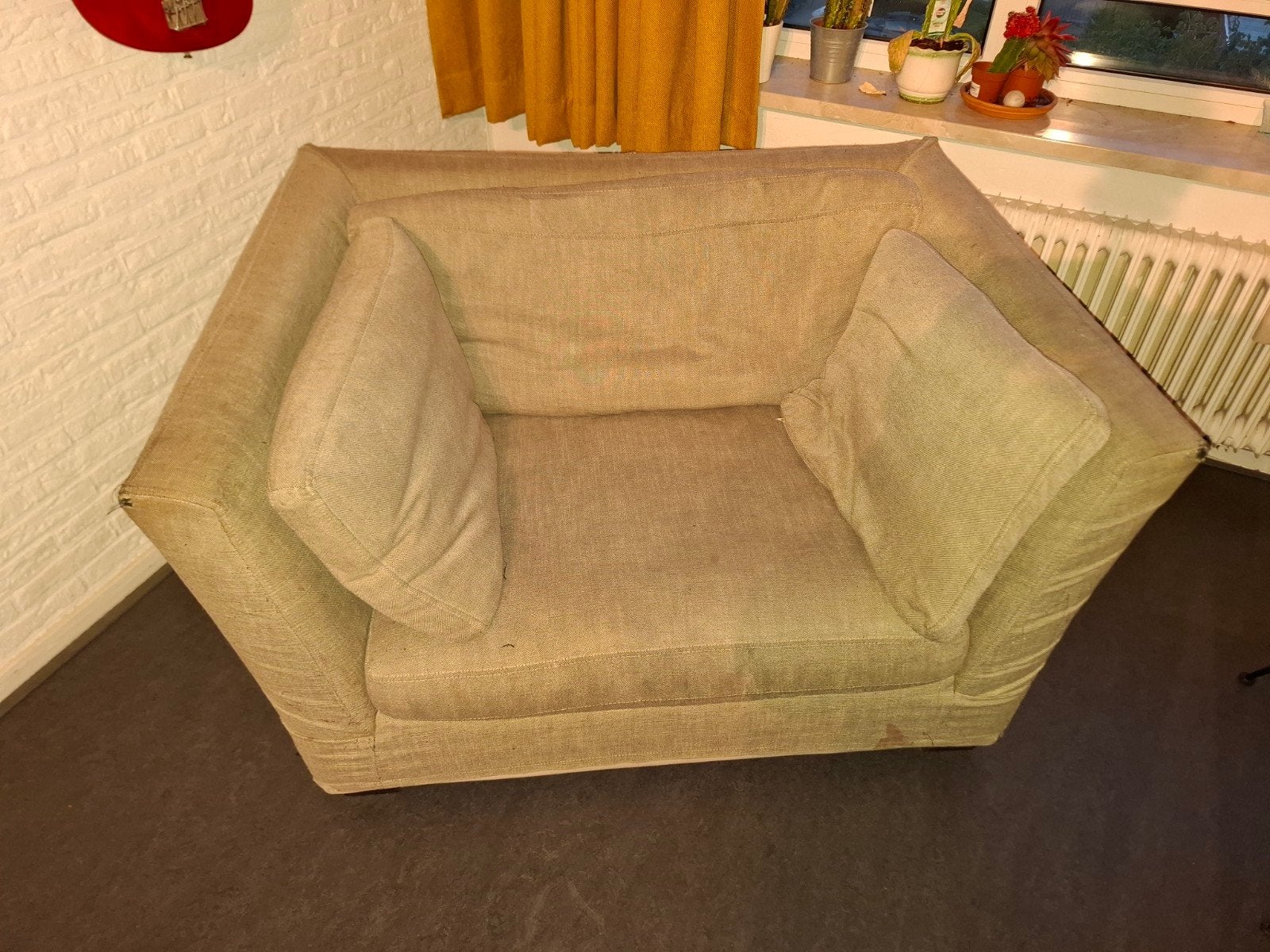Comfortabele stoffen fauteuil/Loveseat - Beige, Ophalen