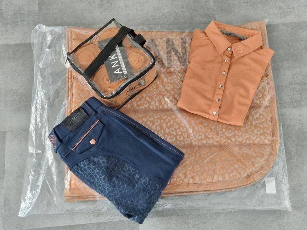 Complete Anky Copper set - rijbroek, polo, dekje en bandages, Ophalen, Dressuur, Nieuw, Onderkleding
