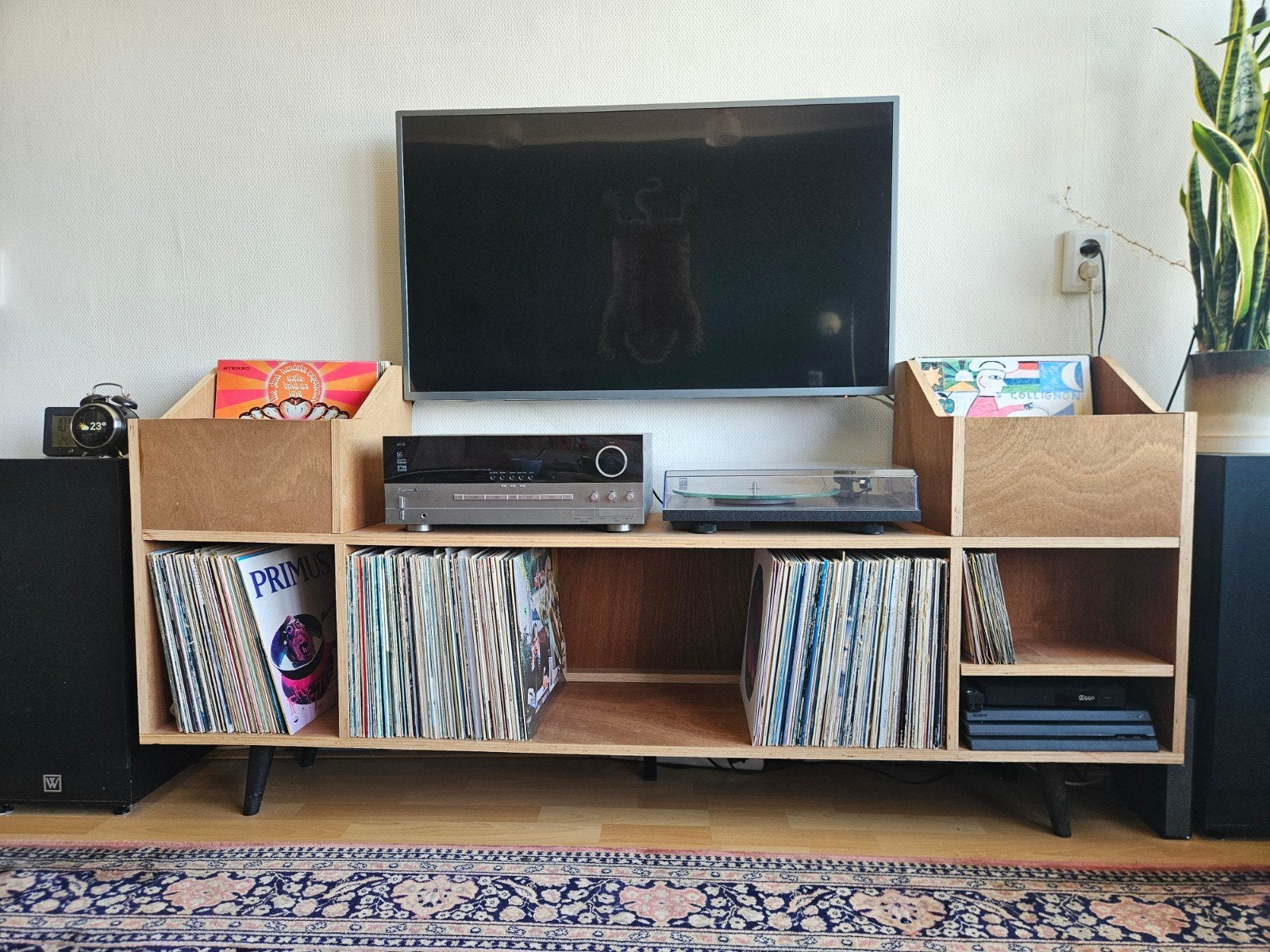 Houten LP kast / TV meubel, Huis en Inrichting, Kasten | Televisiemeubels, Ophalen, Gebruikt, 100 tot 150 cm, Minder dan 100 cm
