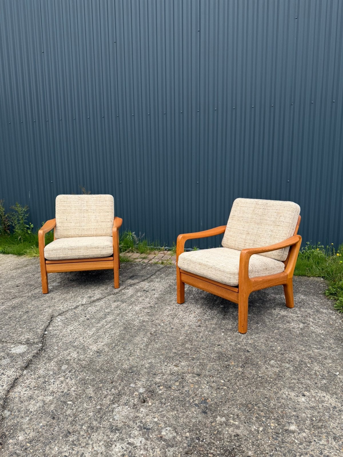 Set vintage easy chairs fauteuil teak deens design, Ophalen, Gebruikt, C, 75 tot 100 cm