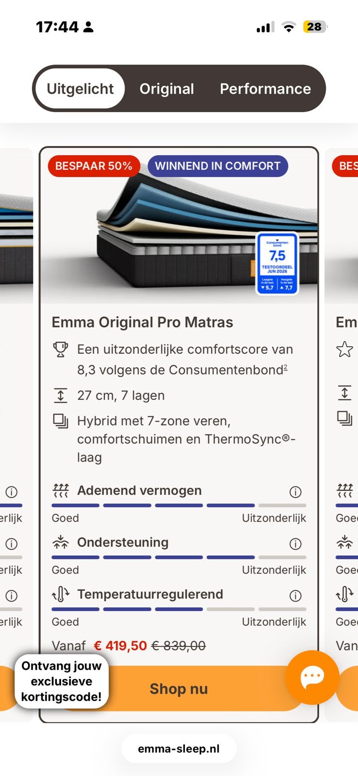 Emma matras, Huis en Inrichting, Slaapkamer | Matrassen en Bedbodems, Ophalen, Gebruikt, Tweepersoons, Matras