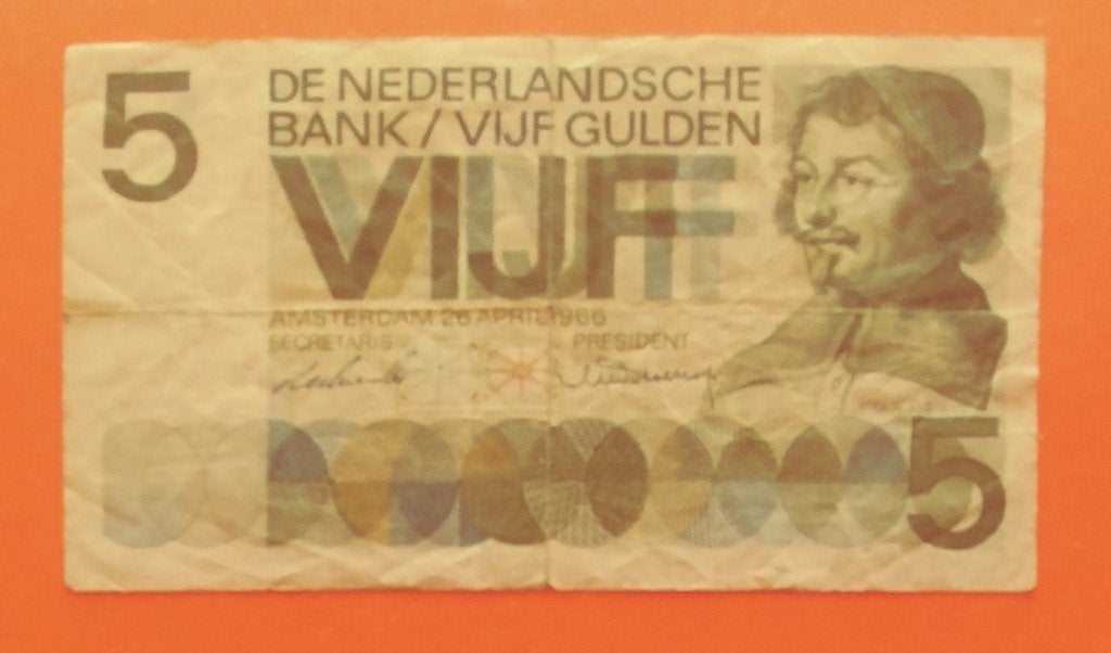 Bankbiljet 5 gulden 1966, Blauwe UV-vezels, cat. PL22.a, Verzenden, 5 gulden, Los biljet