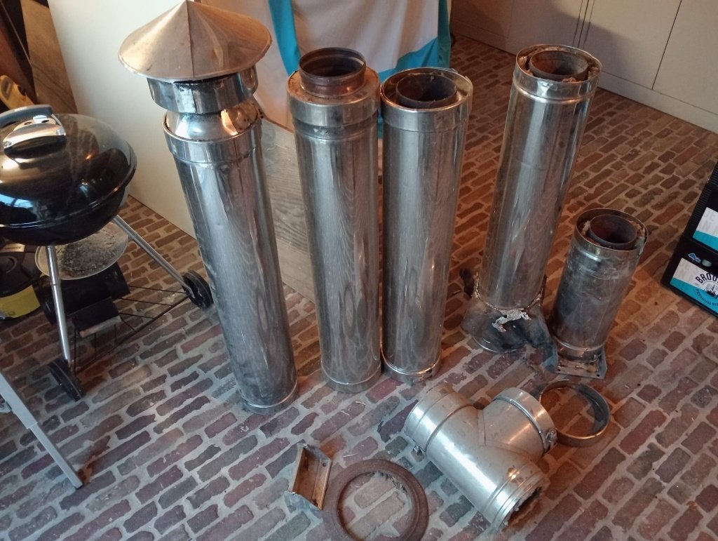 RVS dubbelwandige kachelpijpen, en toebehoren, Huis en Inrichting, Kachels, Ophalen, Gebruikt, Houtkachel, Vrijstaand