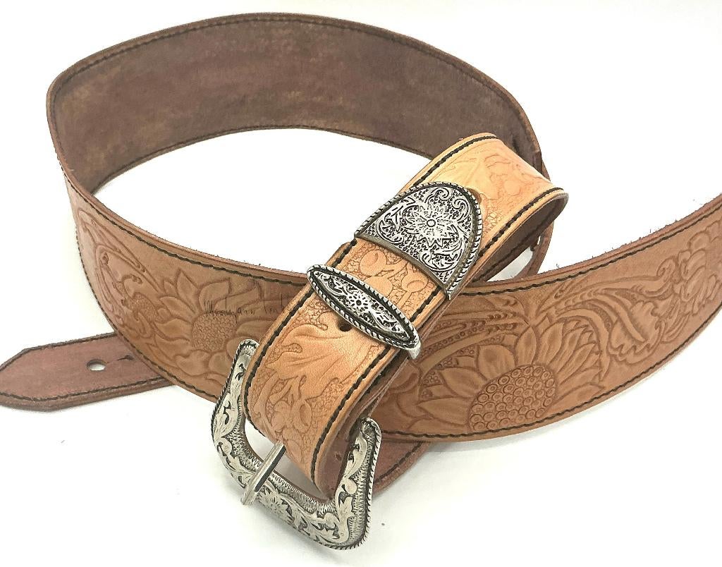 Gitaarband leer GB019 leer 7x152cm western zonnebloem, Verzenden, Nieuw, Akoestische gitaar