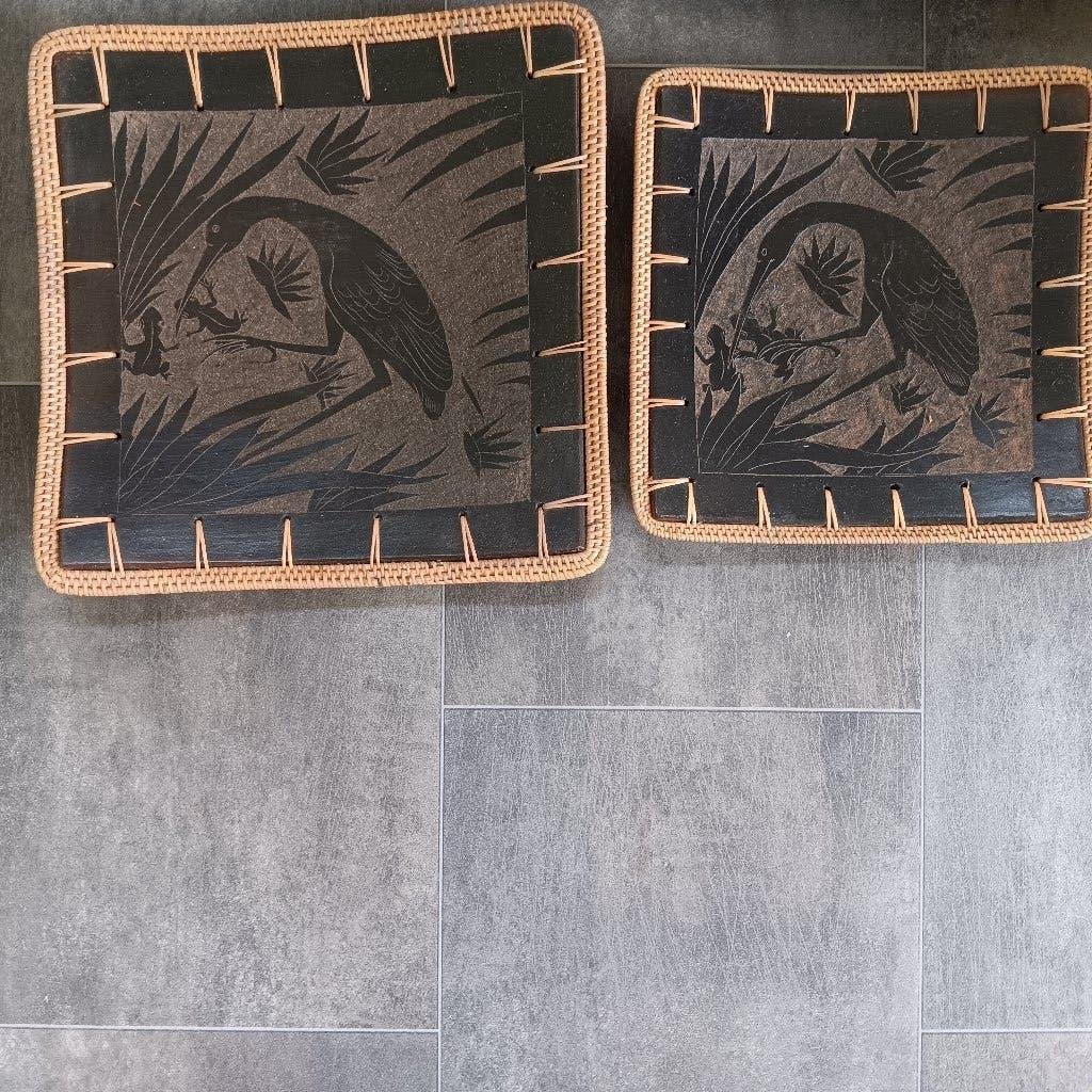 vintage schalen  met reiger en kikkers(2 stuks), Ophalen of Verzenden
