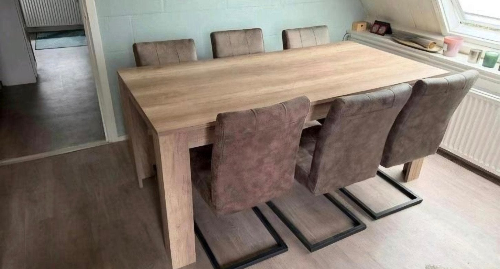 Houten eettafel met 6 stoelen - Zo goed als nieuw, Huis en Inrichting, Tafels | Eettafels, 50 tot 100 cm, Zo goed als nieuw, 150 tot 200 cm