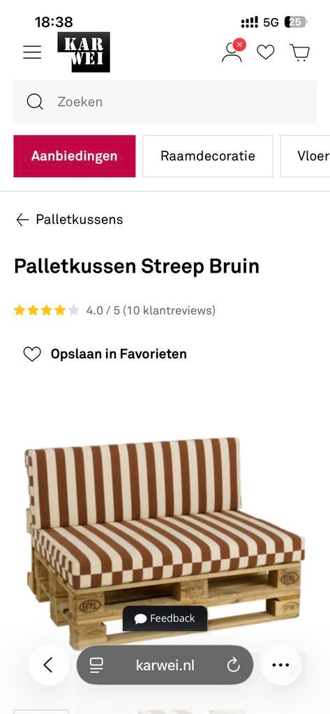 GEZOCHT: KARWEI Palletkussen(s) Streep Bruin, Ophalen, Nieuw, Bruin, Rechthoekig